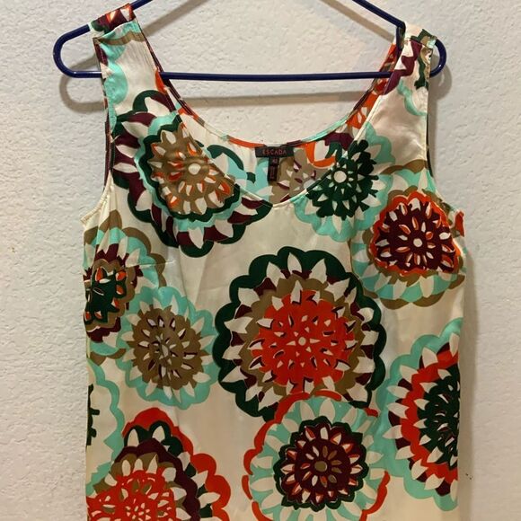 Escada Women's Size 42 100% Silk Multicolor Graphic Cute Floral Sleeveless Top - Picture 2 of 7
